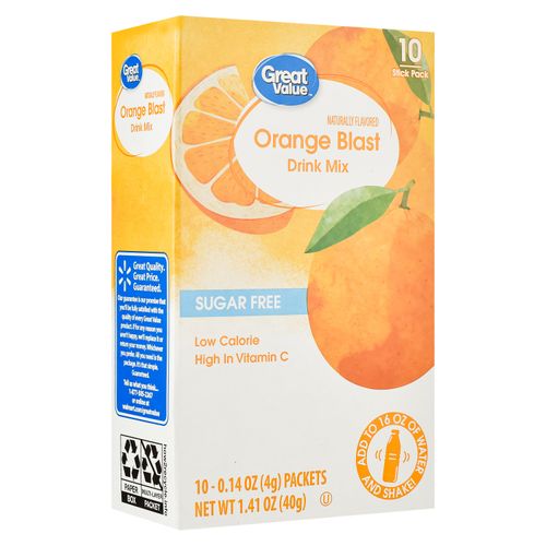 Bebida en polvo Great Value sabor naranja sin azúcar - 40 g