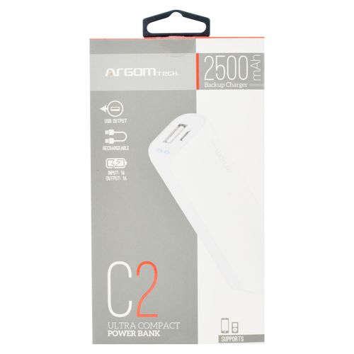 Powerbank Argom ARGPB1130WT conector usb 2500 mAh