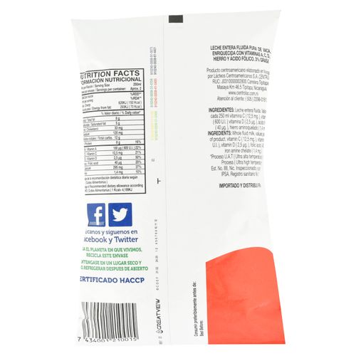Leche Centrolac Uht Entera 3 Por 473Ml