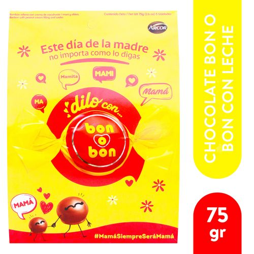 Chocolate bon o bon Arcor relleno de crema de maní y oblea 5 uds- 75 g