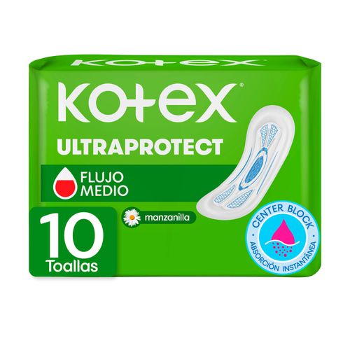 Toallas Femeninas Kotex UltaProtect Manzanilla Alas - 10Uds