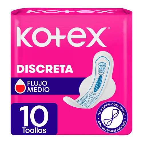 Toallas Femeninas Marca Kotex Discreta Antibacterial - 10Uds