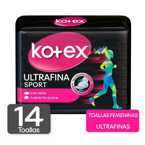 Toallas Femeninas Marca Kotex Sport Ultradelgadas Con Alas - 14Uds