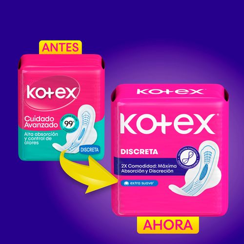 Toallas Femeninas Marca Kotex Discreta Antibacterial - 10Uds