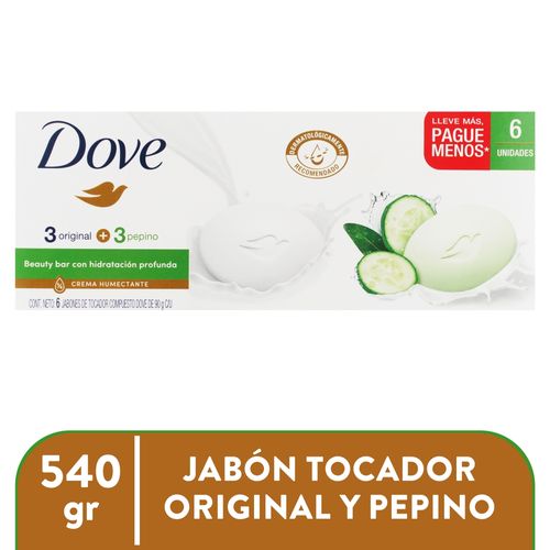Jabón Dove pepino y original 6 pack - 540 g