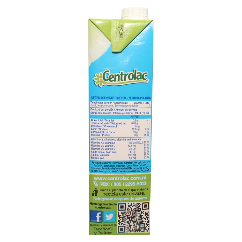 Leche Centrolac Uht Descremada - 1000ml - Walmart | Nicaragua