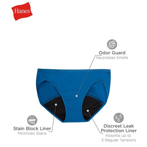 Panty Bikini Hanes, de Periodo para mujer, flujo Moderado, 3 pack surtido -Talla 9