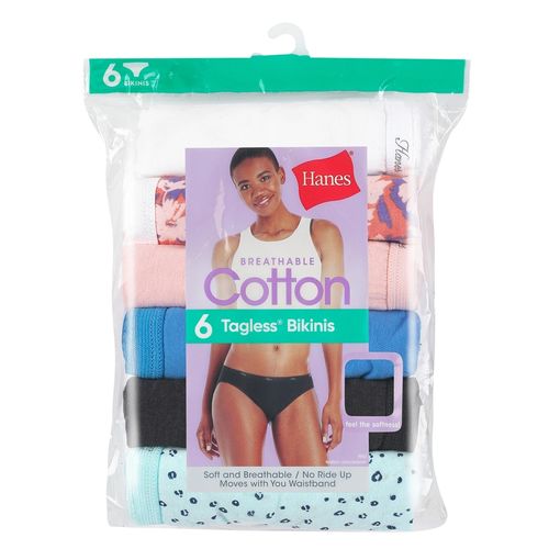 Bikini Hanes, Algodón para Mujer, 6 pack surtido -Talla 6