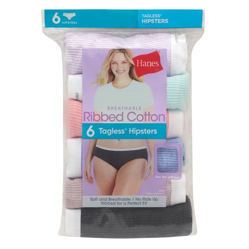 Hípster Hanes, Acanalado para Mujer, 6 pack surtido -Talla 7