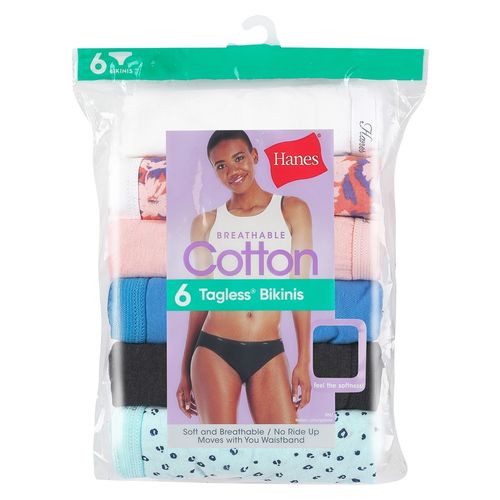Bikini Hanes, Algodón para Mujer, 6 pack surtido -Talla 9