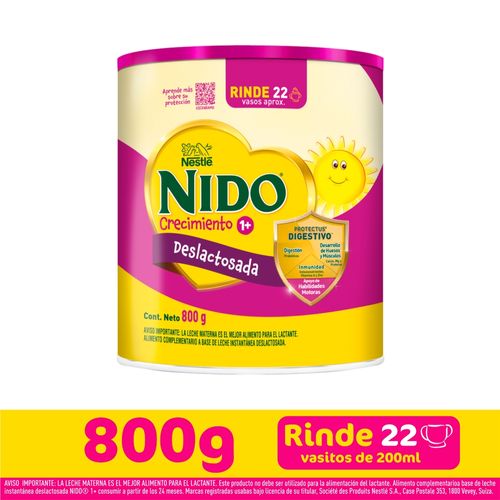 Leche Instantánea Nestlé® NIDO® 1+ Deslactosada Alimento Complementario Lata- 800gr