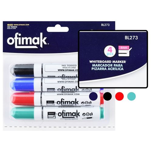 Marcador Ofimak para pizarra color negro azul rojo y verde - 4 Pzas