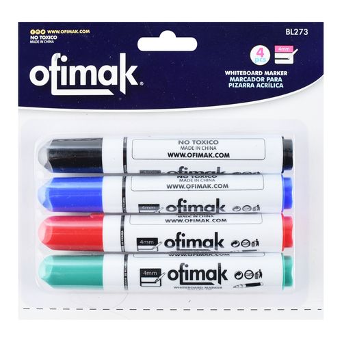 Marcador Ofimak para pizarra color negro azul rojo y verde - 4 Pzas