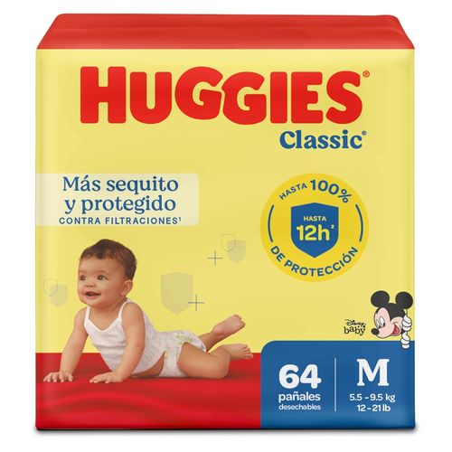 Pañales Huggies Classic Etapa 2/M, 5.5 A 9.5kg - 64Uds