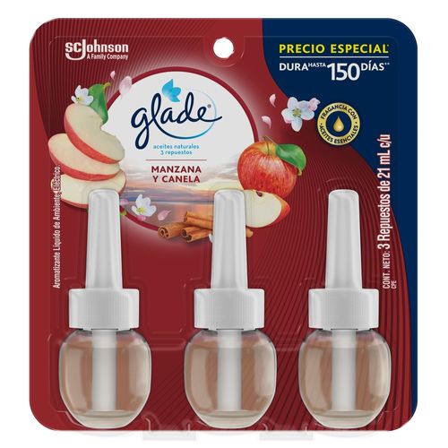 Aromatizante Glade Aceites Naturales Manzana Y Canela 3 Pack - 21ml