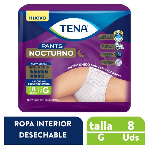 Ropa Interior Desechable Tena ® Pants Nocturno Talla G - 8 Unidades