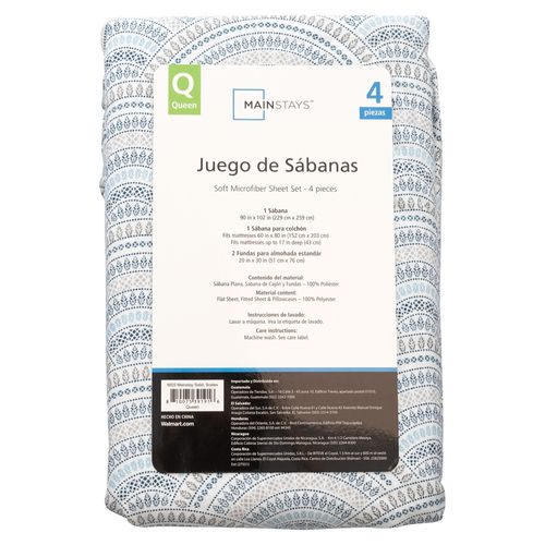 Set de sábanas Mainstays estampado queen colores surtidos - 4 pzas