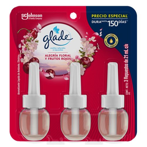 Aromatizante Glade Aceites Naturales Alegría Floral y Frutos Rojos 3 Repuestos - 63ml