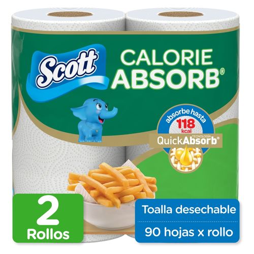 Toalla de Papel Desechable Scott Calorie Absorb 2 Rollos -90 hojas