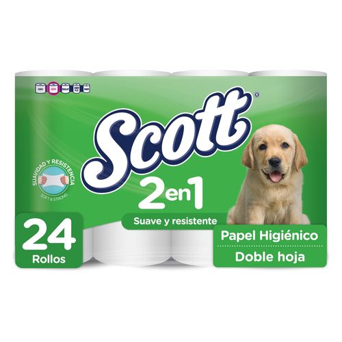 Papel Higiénico Scott 2 en 1 Doble Hoja - 24 Rollos