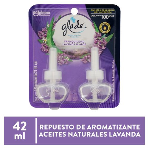 Repuesto aromatizante líquido Glade eléctrico aroma lavanda  2 pack- 42 ml