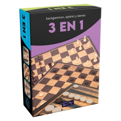 Set Novelty De Juegos 3 En 1 Ajedrez Damas y Backgammon Caja De Cartón