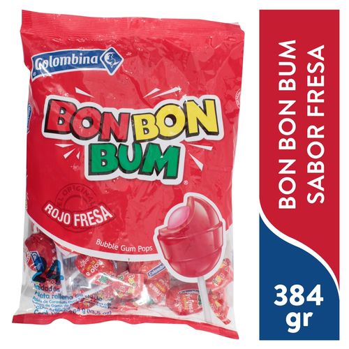 Paleta bonbon bum Colombina fresa rellena de chicle - 384 g