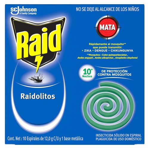 Repelente Raid Raidolitos® Verdes , Protección Contra Mosquitos - 10 Espirales