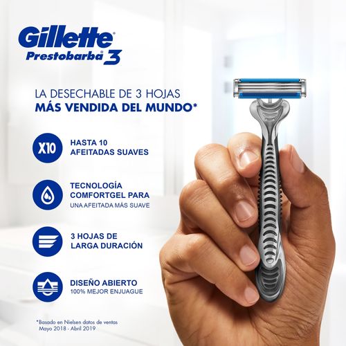 Máquinas Para Afeitar Desechables Gillette Prestobarba3,  10 Unidades