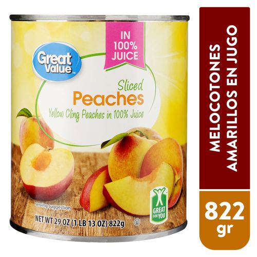 Melocoton Great Value En Rodaja 100% Jugo - 822gr