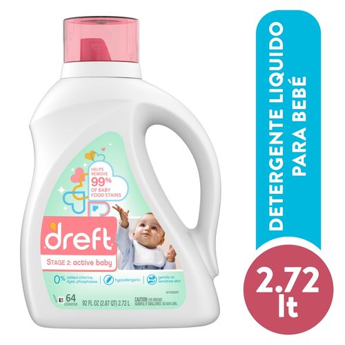 Detergente Líquido Dreft etapa 2: Bebe Activo, 64 lavadas, 92 oz