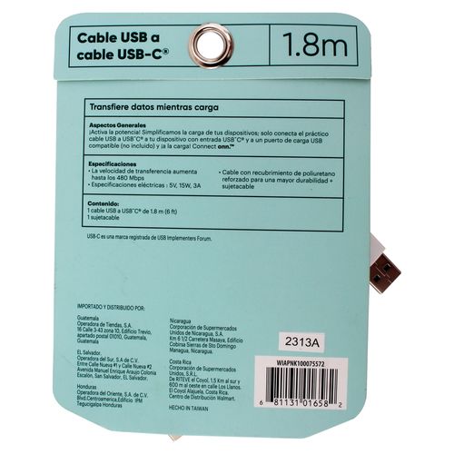 Cable Onn C A rosado USB con luz de 1.8 m
