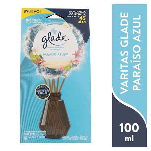 Aromatizantes Glade con frasco y 6 varitas aromáticas paraíso azul - 100 ml