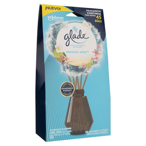 Aromatizantes Glade con frasco y 6 varitas aromáticas paraíso azul - 100 ml