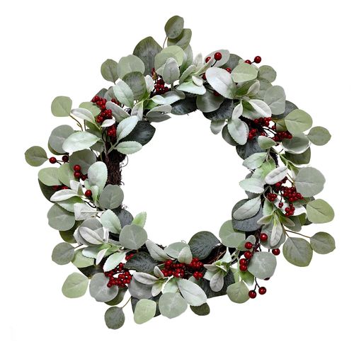 Corona decorativa Holiday Time eucalipto y berries -2 pzas