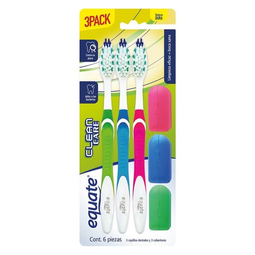 Cepillo de Dientes Equate y cobertores Fresh Care Textura Dura 3Pack