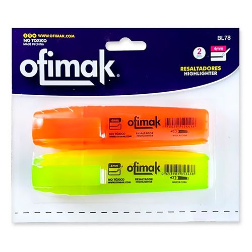 Resaltadores Ofimak anaranjado y amarillo - 2 Pzas