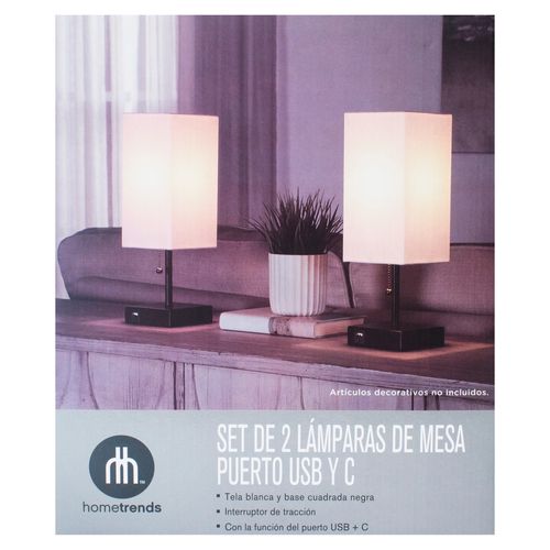 Ht Set 2 Lampara Mesa Con Puerto Usb Y C