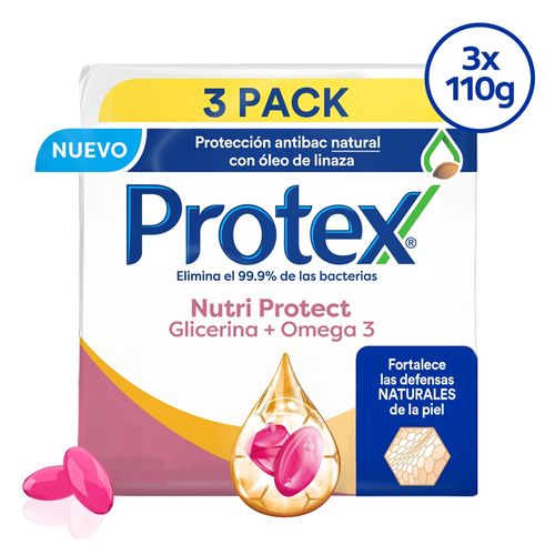 Jabón Corporal  Protex Nutri Protect Omega3 3 Pack, Con Óleo De Linza - 110g