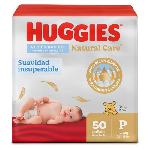 Pañales Huggies Natural Care Etapa 1/P Recién Nacido Hipoalergénico, 3.5 -6kg - 50Uds