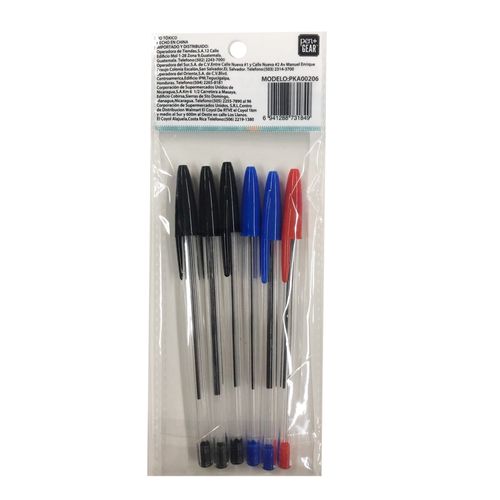 Bolígrafos Pen + Gear negro, azul y rojo - 6 Pzas
