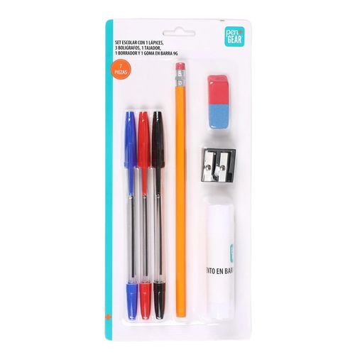 Kit Pen + Gear escolar juego de papelería - 7 Pzas