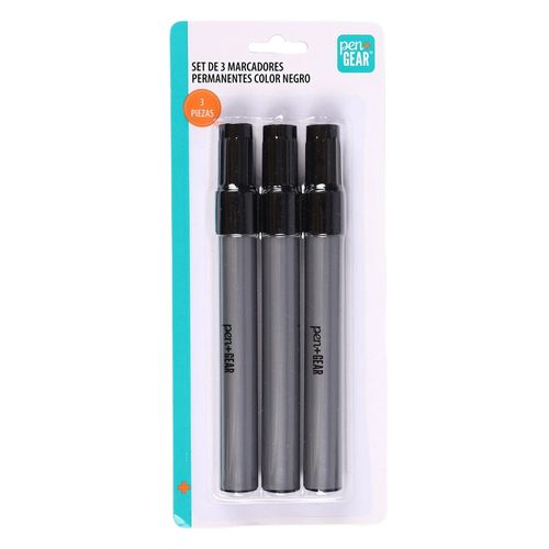 Marcadores Pen Gear permanentes color negro - 3 pzas