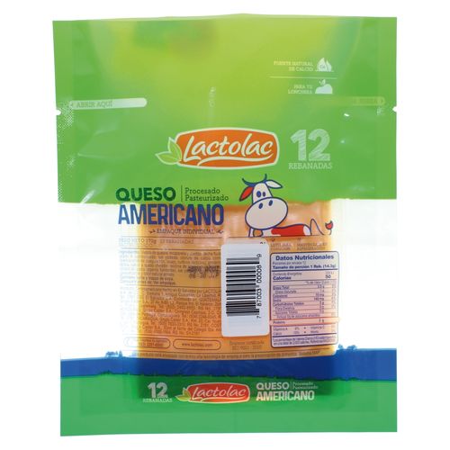 Queso Lactolac Americano Amarillo 12 Rebanadas - 170gr