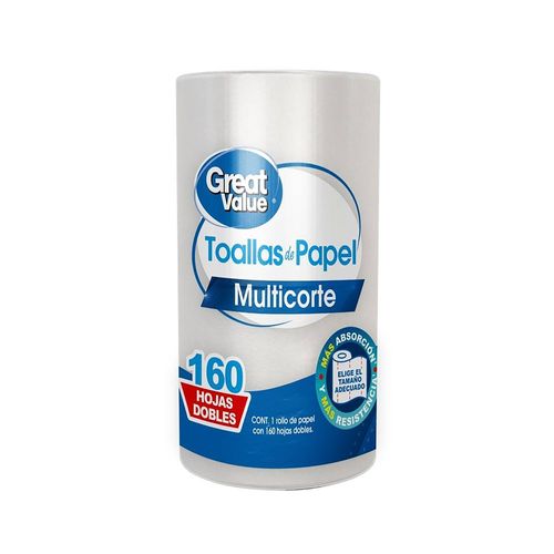Toalla Great Value para cocina 160 hojas multicorte - 1 Ud