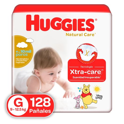 Pañales Huggies Natural Care Etapa 3/G  Hipoalergénico, 9-12.5kg - 128Uds