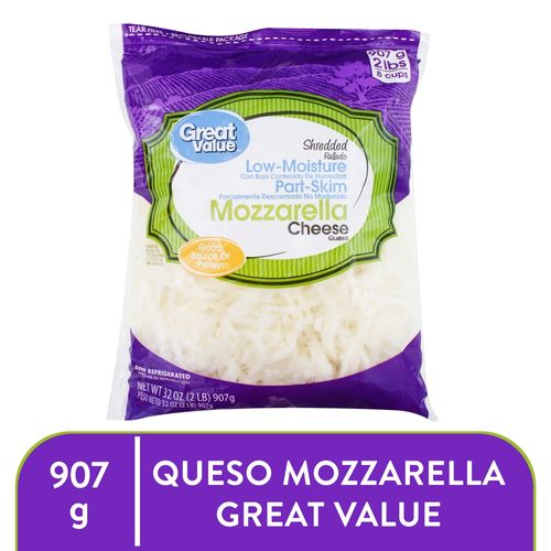 Queso Great Value mozzarella rallado - 907 g