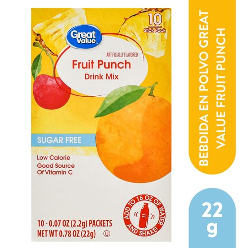 Bebida en polvo Great Value sabor fruit punch sin azúcar - 22 g