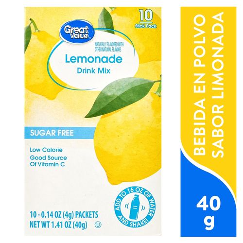 Bebida en polvo Great Value sabor limónada sin azúcar - 40 g