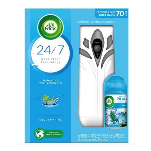 Aromatizante Ambiental Air Wick Freshmatic Acquamarina Aparato + Repuesto - 250ml